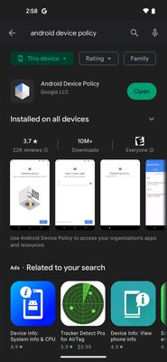 Android Device Policy app in Play Store