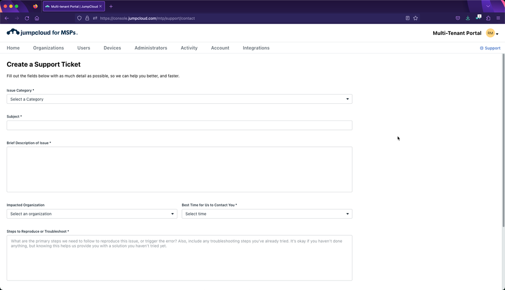 Submit a case form updates