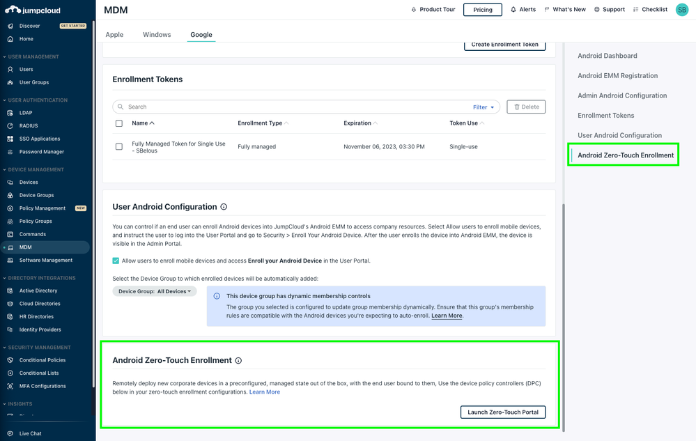 Zero-touch Portal Integration in the MDM Page