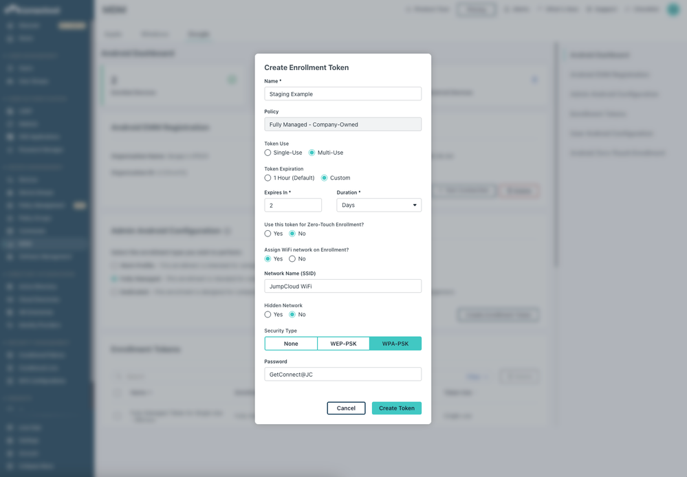 Highly customizable enrollment token