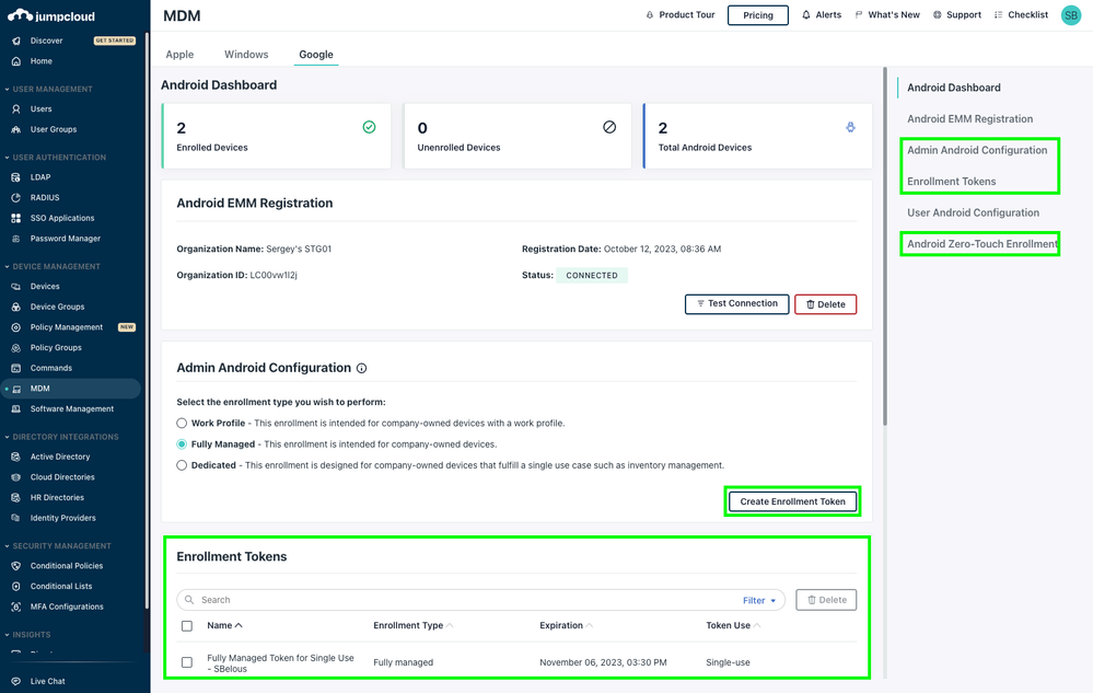 Changes to Google MDM tab