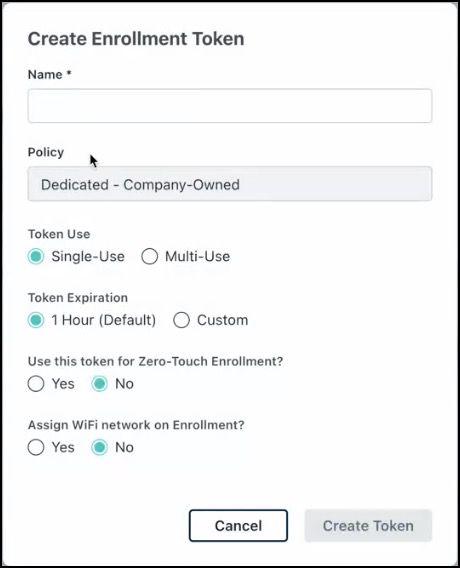 create-enrollment-token-editor