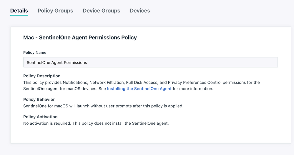 Sentinel One Policy for macOS